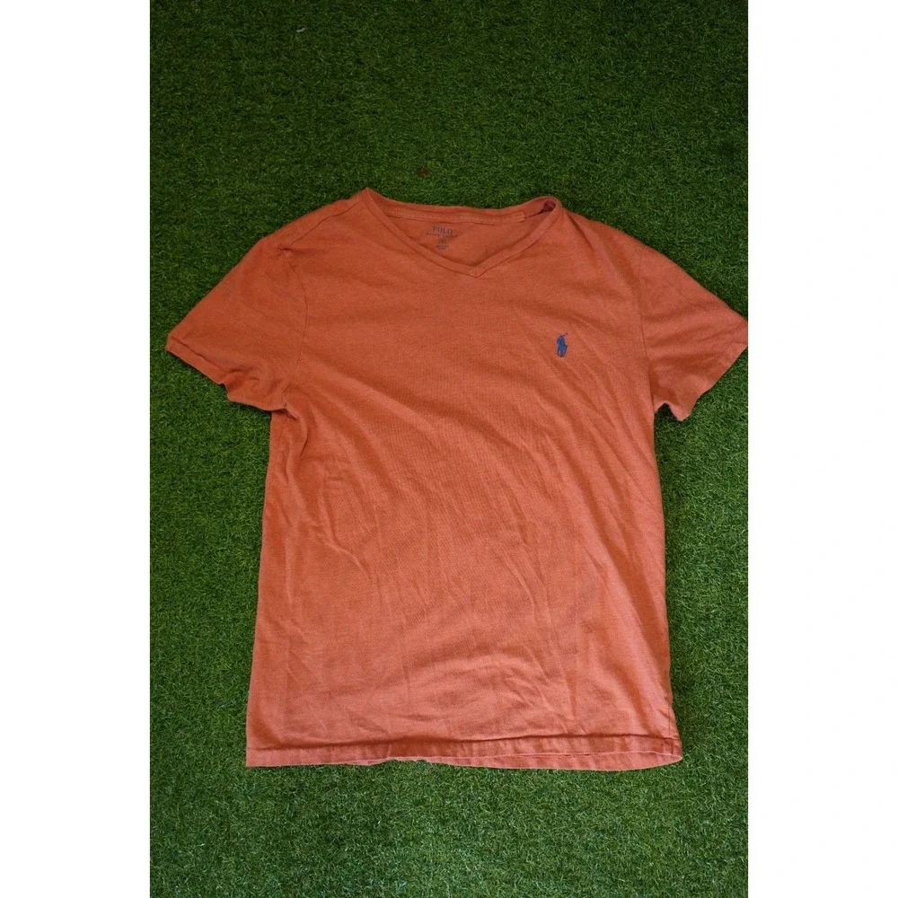 Polo Ralph Lauren T Shirt Mens S Coral Pink Logo Short Sleeve V Neck‎ Pullover